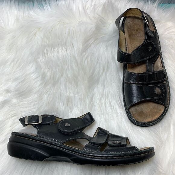 Finn Comfort Gomera Black Leather Sandals Size 9 - Picture 1 of 6